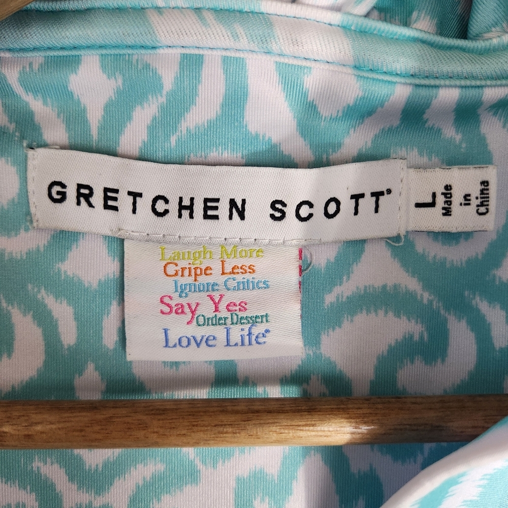 Gretchen Scott Dress Ruffle Ruffneck Sheath Turquoise Arabesque Size L Wedding - Picture 6 of 10